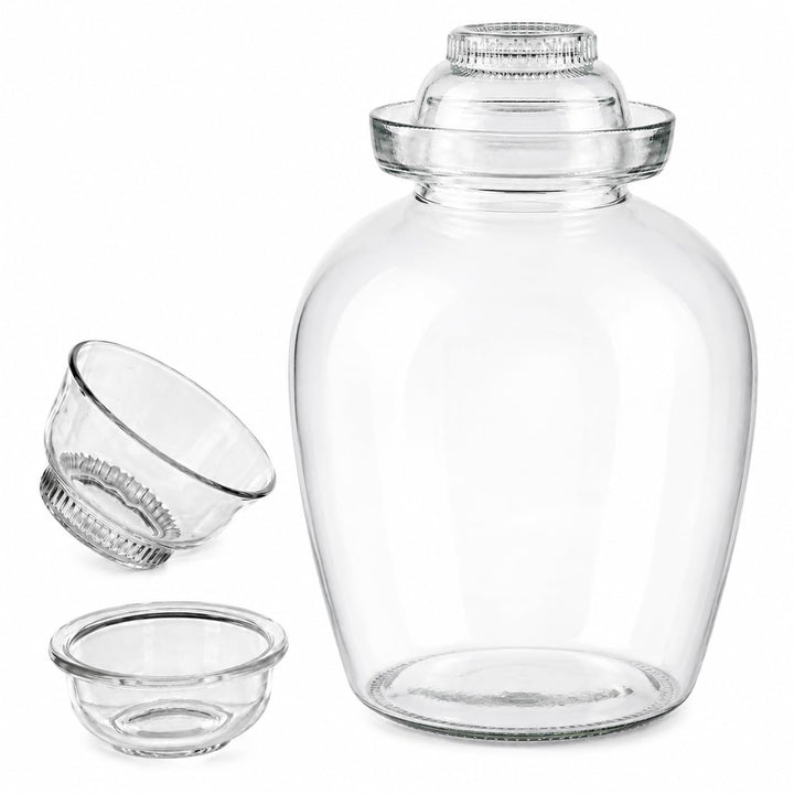 lilawelt24 2,5L Fermentationsglas mit Wasserverschluss und 2 Glasschalen, Gärglas für Kimchi, Sauerk