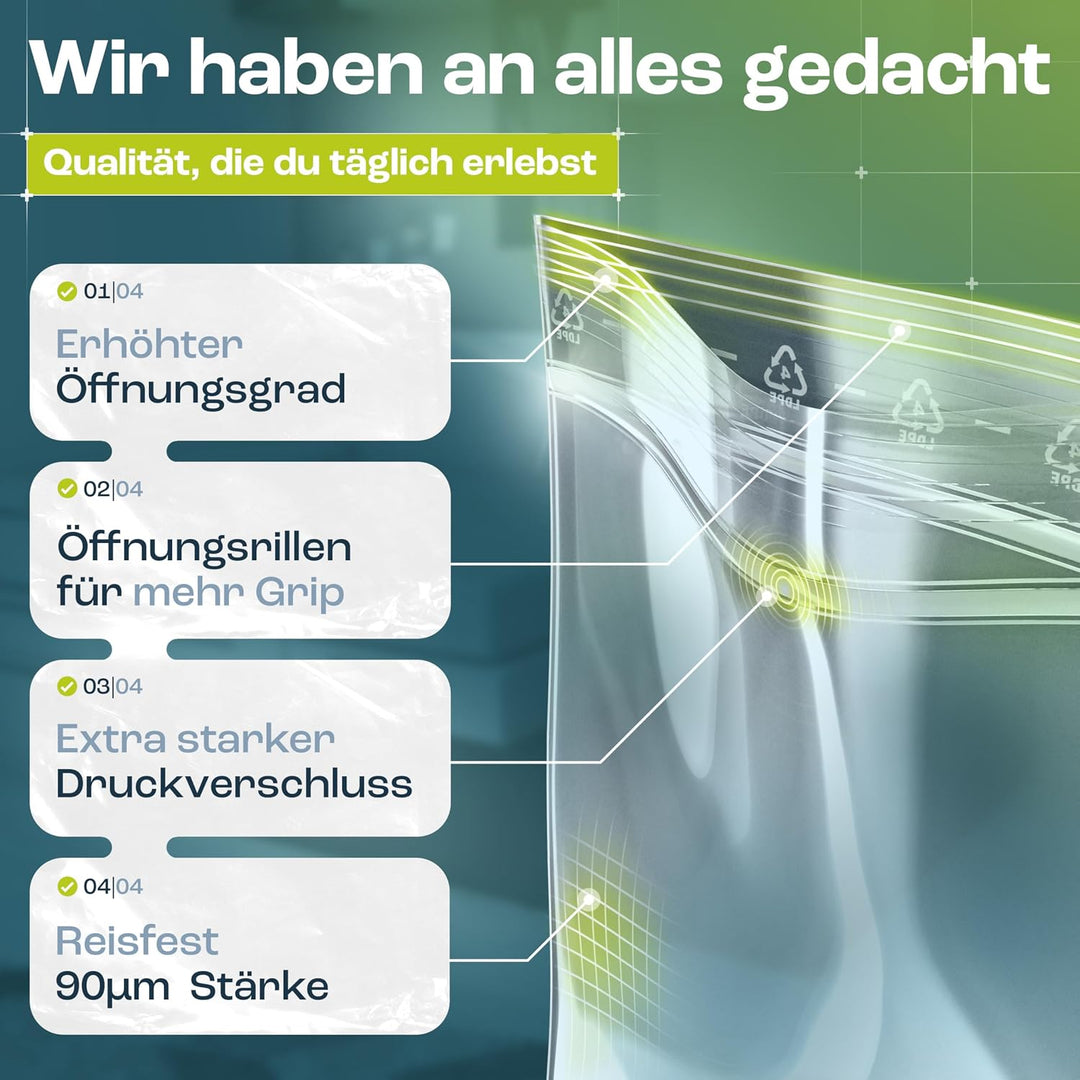 HeiGroup - HeiZip 1000 x Druckverschlussbeutel 200 x 300 mm - ca. 2,5l, 90 my (extra stark), lebensm