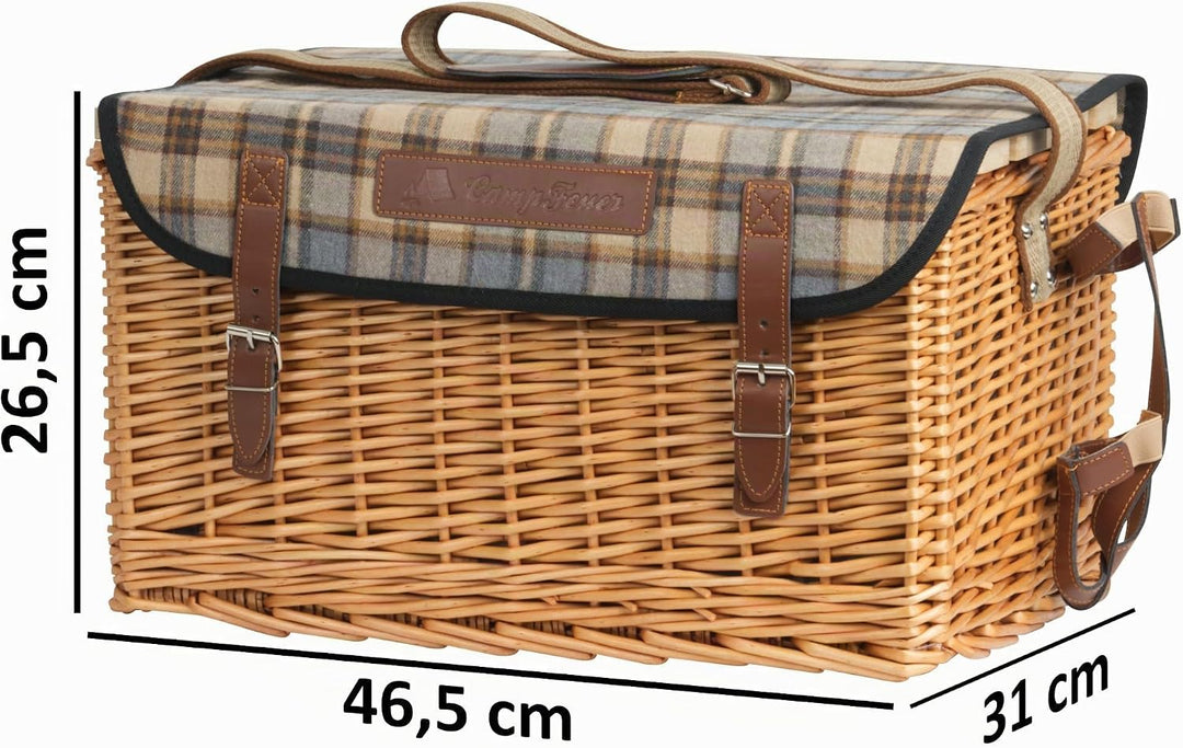 CampFeuer Picknickkorb 4 Personen mit Geschirr-Set und Serviertisch | 25-teilig | Picknickkoffer mit