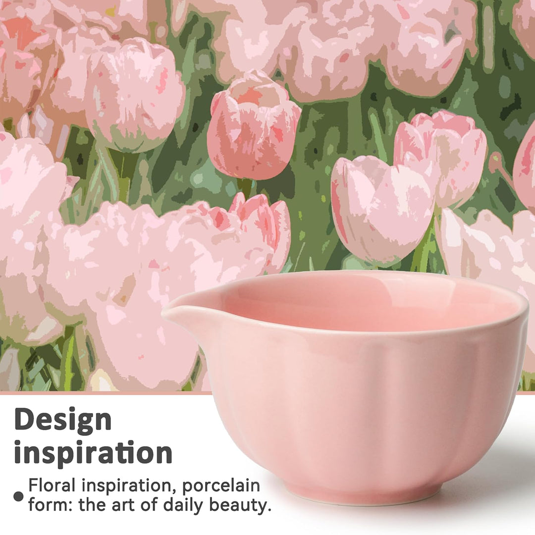 Premium Matcha Set 7-teilig – Exklusives Teezeremonie-Set mit Bambus-Chasen (Besen),Rosa Keramik-Sch