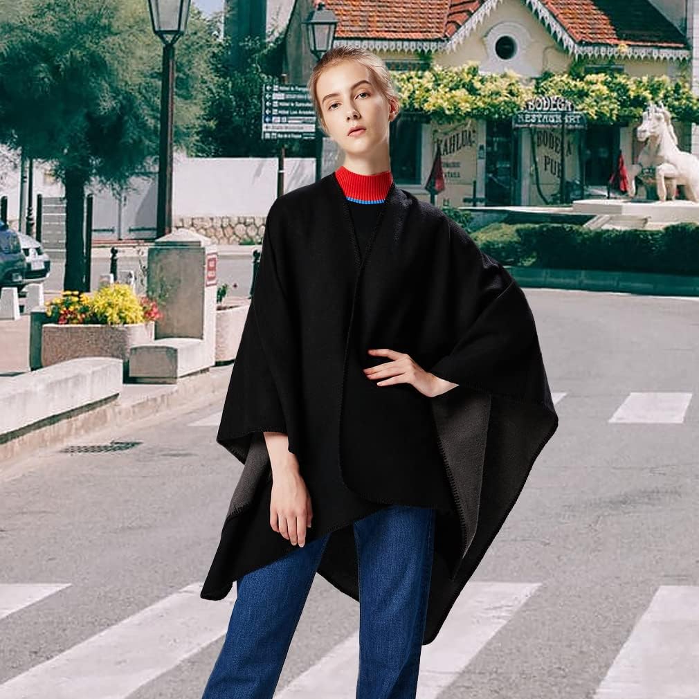 Lifetooler Frauen Poncho Damen Open Front Winterstrickjacke Lady Wendeumhang Bedruckte übergrosse Um