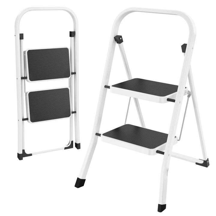 HBTower 2-Stufen-Leiter, Trittleiter mit Anti-Rutsch-Pedal, Tragbare Robuste Leiter mit Handläufen,