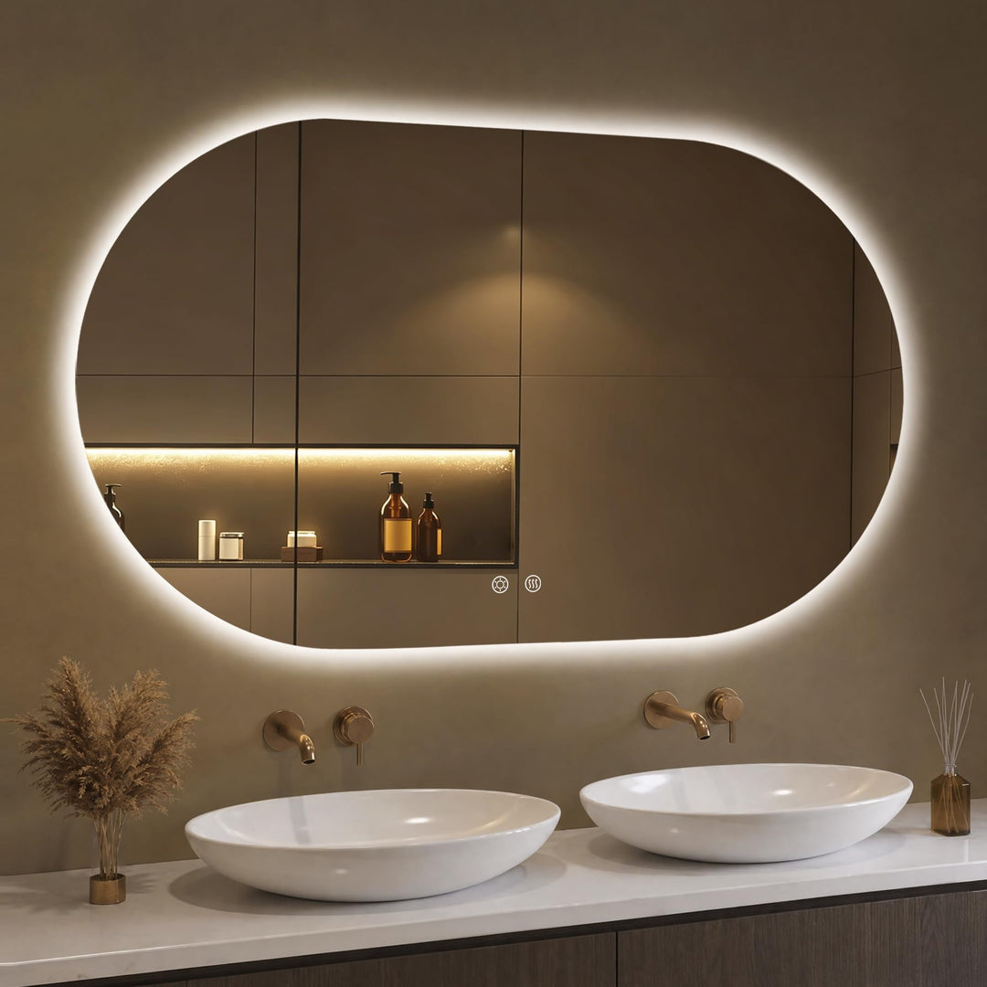 100x60cm LED Badspiegel mit Beleuchtung Oval | Badezimmerspiegel mit Beleuchtung,Beschlagfrei,Touch-