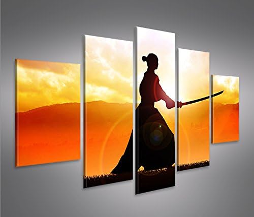 islandburner Bild Bilder auf Leinwand Samurai Kämpfer im Sonnenuntergang MF XXL Poster Leinwandbild