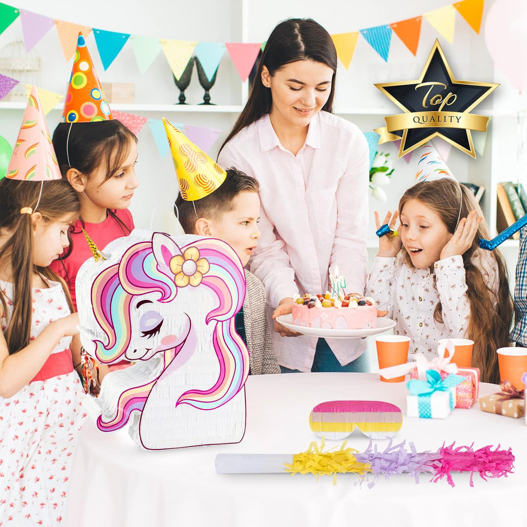 BIRCIHO Einhorn Pinata Bundle mit einer Augenbinde und Fledermaus (33 x19 x10cm), pinata geburtstag