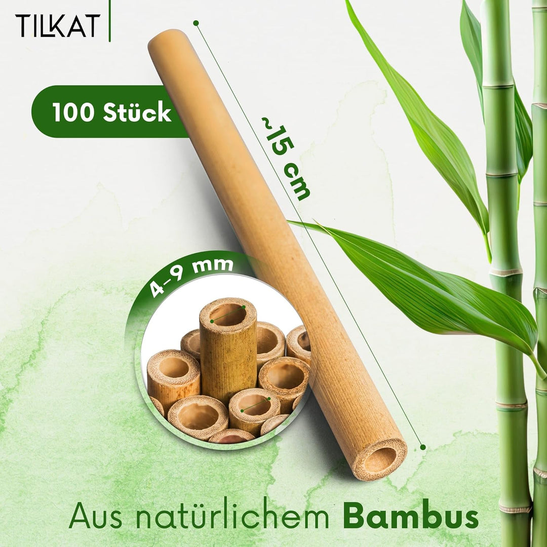 Bambusröhrchen für Insektenhotel | 15 cm lang | 100 Stück | Bambus Nisthülsen für Wildbienen | Füllm