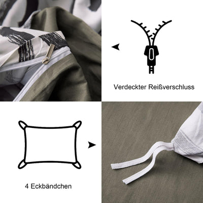 Freyamy Bettwäsche 135x200cm 2teilig Schwarz Weiss Herz Bettwaren-Sets Gebürstet Microfaser Weiche W