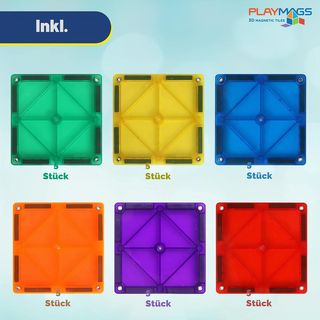 Playmags Starter Kit - 30 Stück Squares Set: Jetzt mit stärkeren Magneten, Robust, Super-Durable Mag