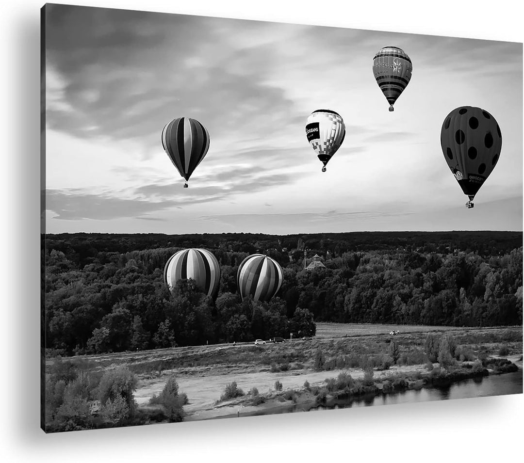 deyoli Fahrt mit einem Heissluftballon Effekt: Schwarz&Weiss,Format: 80x60 als Leinwandbild, Motiv f