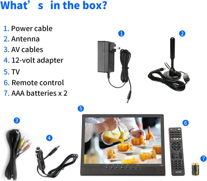 KCR 14.0 Zoll digitaler DVB-T2 tragbarer Fernseher, Freeview, wiederaufladbarer Akku, USB-Anschluss,