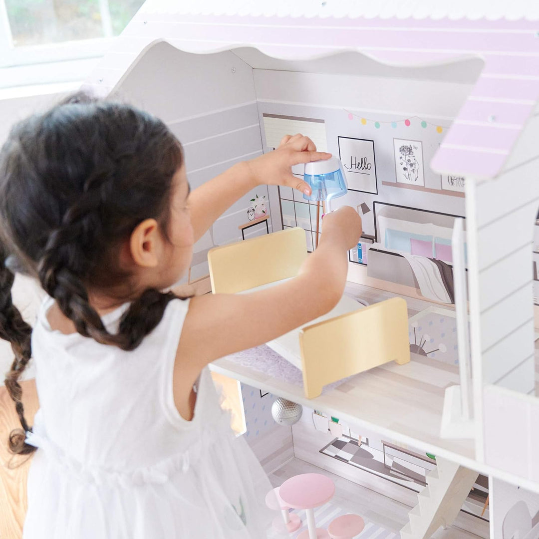 Teamson Kids Olivia’s Little World Grand Kinder-Puppenhaus aus Holz mit 3 Ebenen mit Garten und 16 i