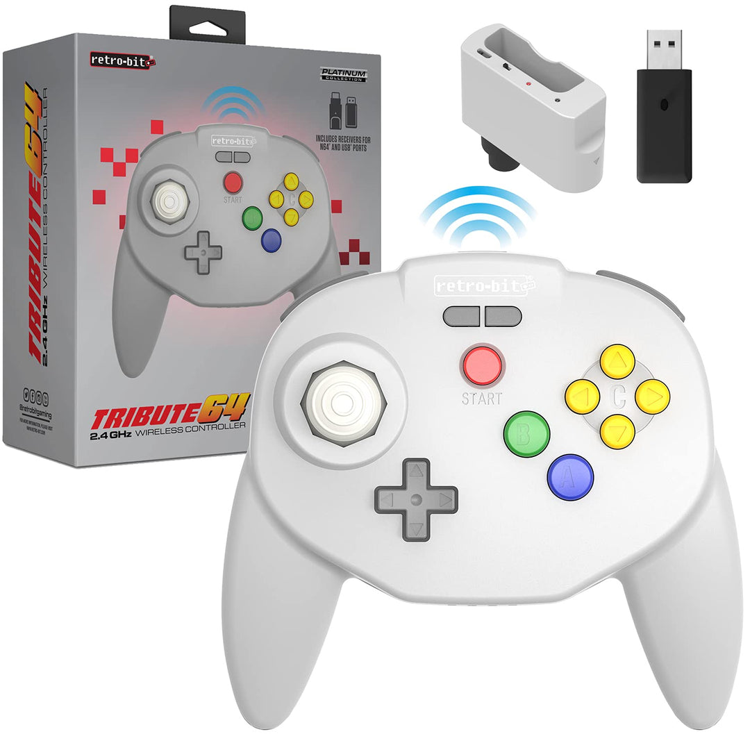 Retro-Bit Tribute64 2.4GHz Wireless Controller for N64SwitchPCMac and other USB devices - Grey [ ]