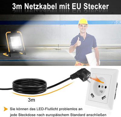 YRHome 200W LED Fluter Flutlicht Warmweiss mit Stecker Baustrahler Scheinwerfer + Gelb Stativ Baulam