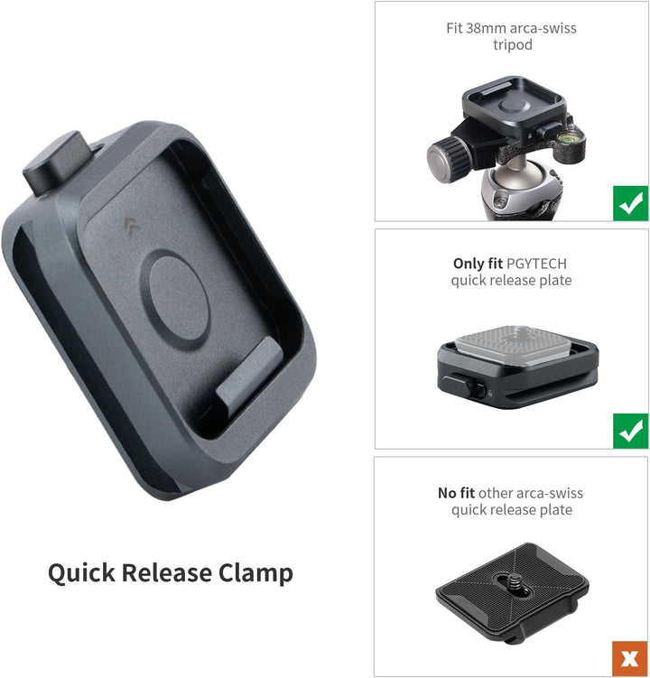 PGYTECH SnapLock Kamera Schnellwechselplatte, mit 1/4” und 3/8” Gewindebohrungen, Arca Swiss Schnitt