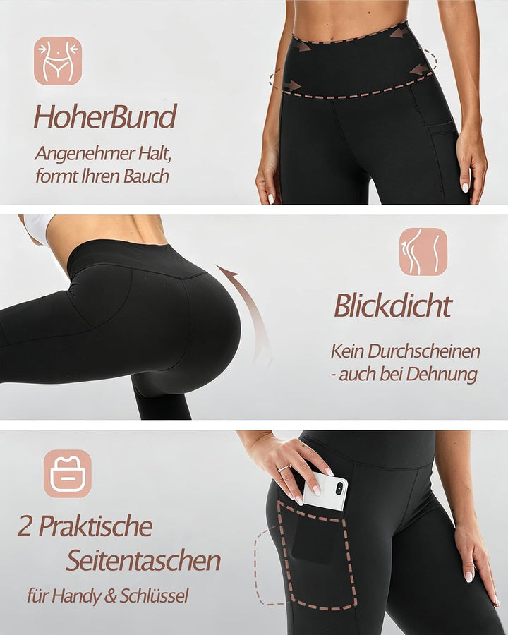 DDOBB 2er Pack Sport Leggings Damen High Waist Sportleggins Damen Lang Mit Taschen Gym Leggings Blic