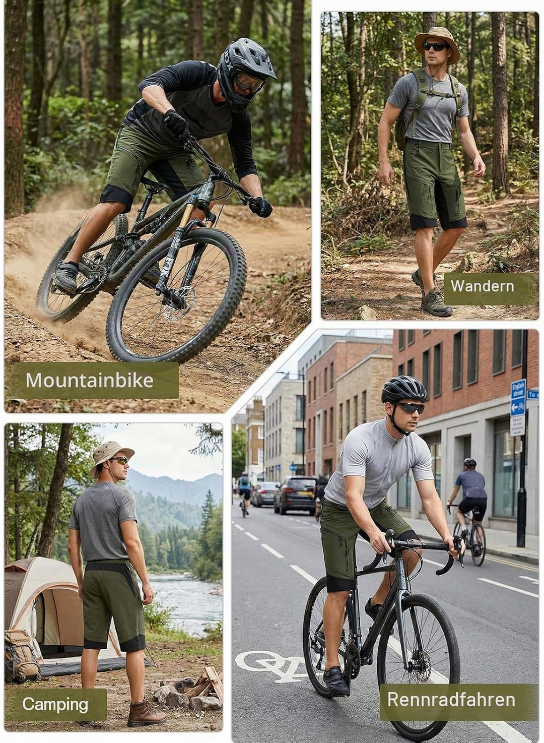 ARSUXEO Radhose Herren MTB Shorts Gepolstert Getrennte Unterhose Lose Fit Fahrradhose Wasserabweisen
