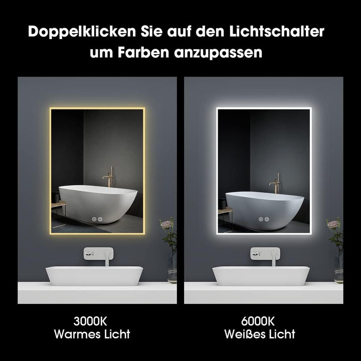 byecold Badspiegel mit Beleuchtung, LED Badezimmerspiegel 80x60CM, Wandspiegel Bad Spiegel mit Touch