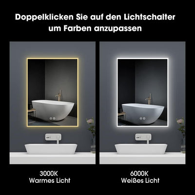 byecold Badspiegel mit Beleuchtung, LED Badezimmerspiegel 80x60CM, Wandspiegel Bad Spiegel mit Touch