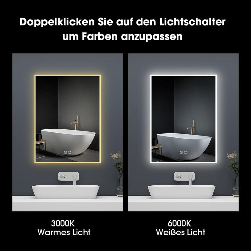 byecold Badspiegel mit Beleuchtung, LED Badezimmerspiegel 80x60CM, Wandspiegel Bad Spiegel mit Touch