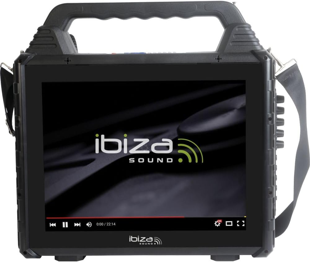 IBIZA KARAVISION tragbarer Karaoke Lautsprecher mit Bildschirm und 2 Funk-Mikrofonen Karaokeanlage P
