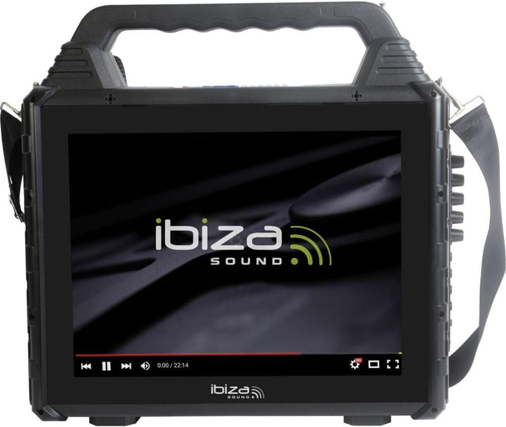 IBIZA KARAVISION tragbarer Karaoke Lautsprecher mit Bildschirm und 2 Funk-Mikrofonen Karaokeanlage P