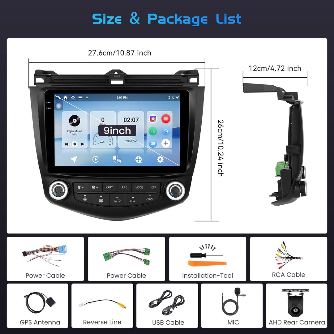 Inefala 4+128G Autoradio für Honda Accord 2003-2007 Android 15 mit 9&
