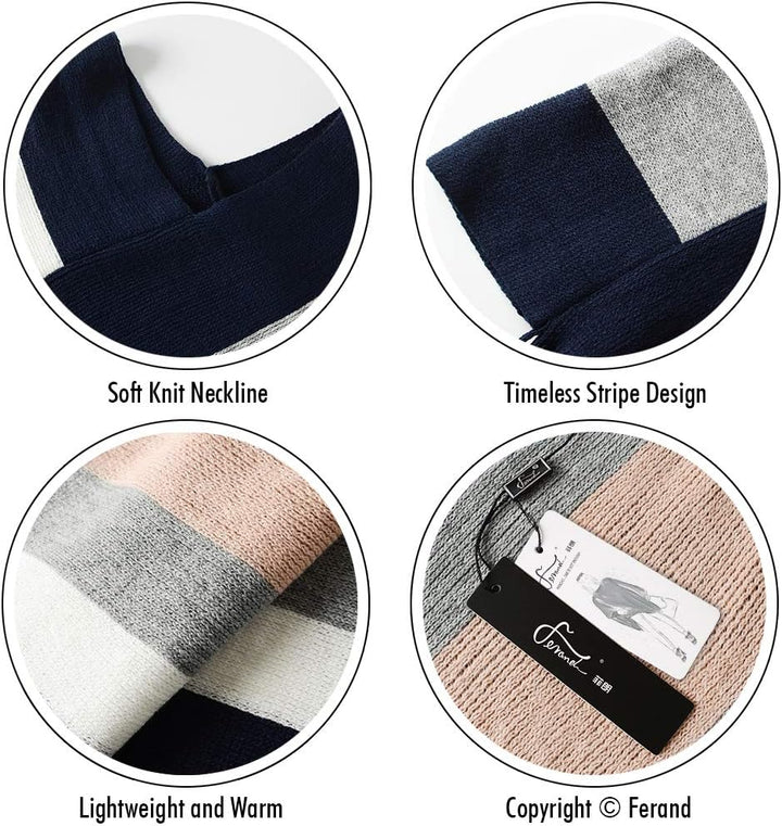 Ferand Gestreift Gestrickter Poncho Schal im Wickeldesign mit gefransten Seiten für Frauen Einheitsg