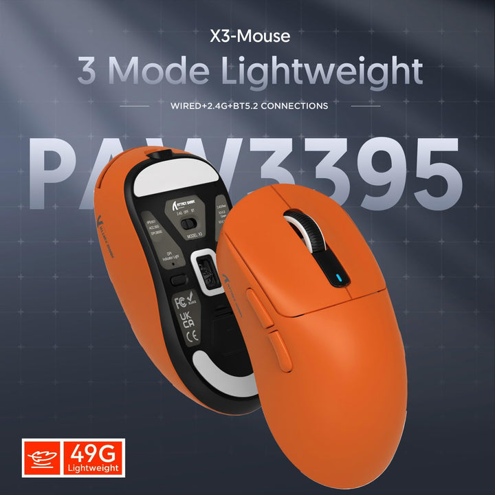 ATTACK SHARK X3 49g Ultralight Mouse, PixArt PAW3395 Gaming Sensor, BT/2.4G Wireless/Wired Gaming Mo