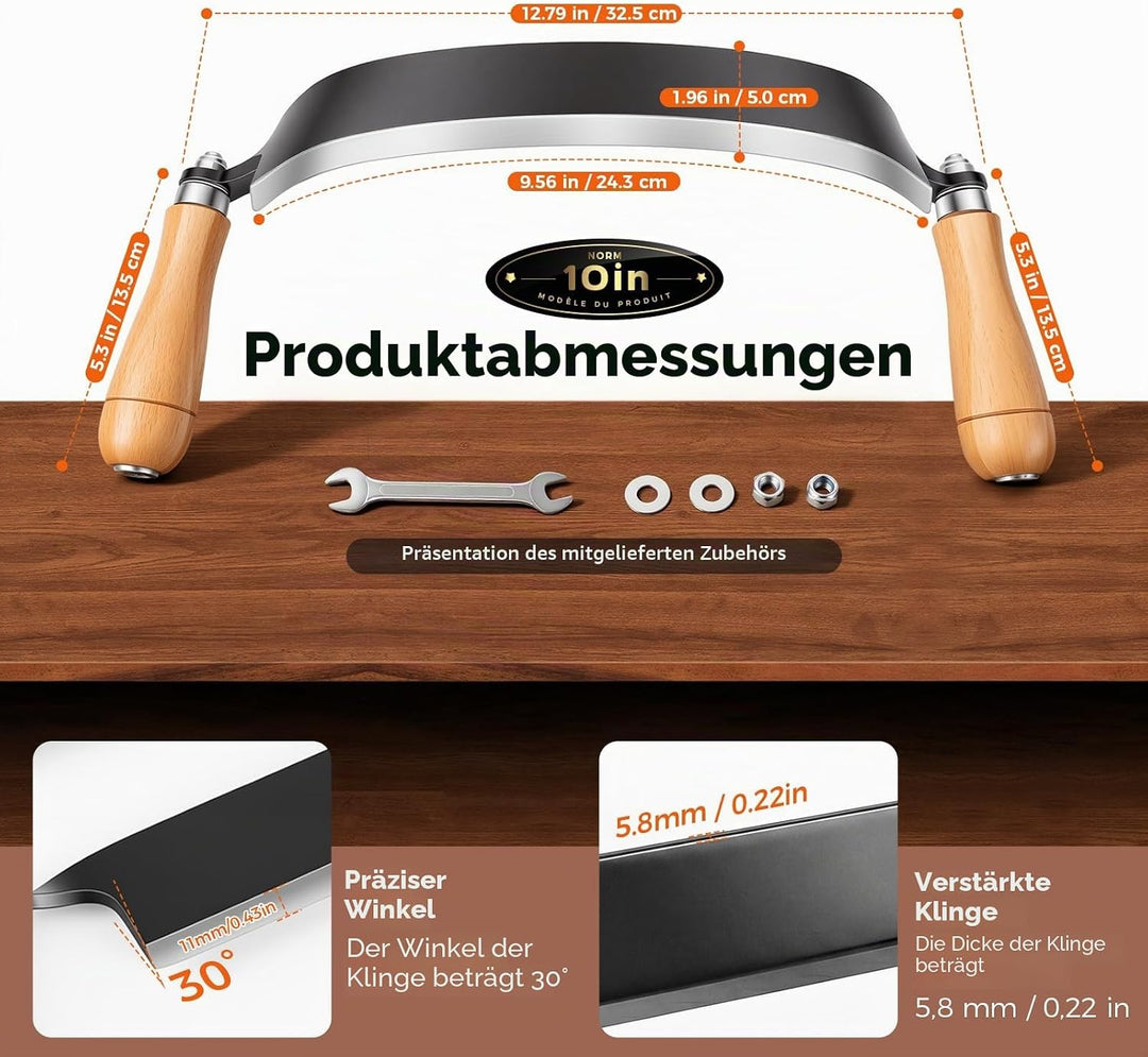 250 mm Zugmesser für Holz, Baumschäler mit komfortabler Holzgriff, Wolframstahl, Schindelmesser, Zus