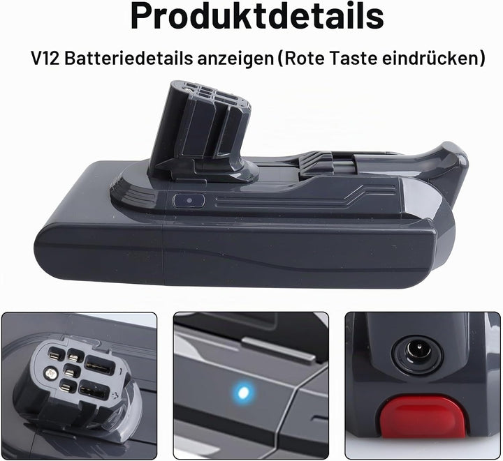 25,2 V 3900 mAh Dyson V12, Li-Ionen-Ersatzakku, kompatibel mit Dyson V12 Detect Slim SV20 SV30 SV35