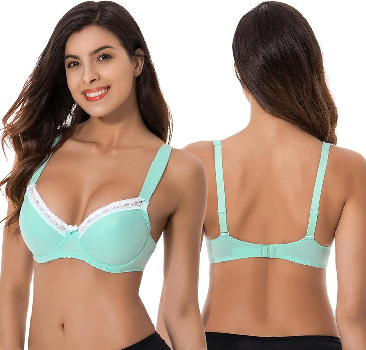Curve Muse Damen-BH, ungefüttert, Balconette, Baumwolle, Spitze, Übergrösse, 2er- oder 3er-Pack 75E