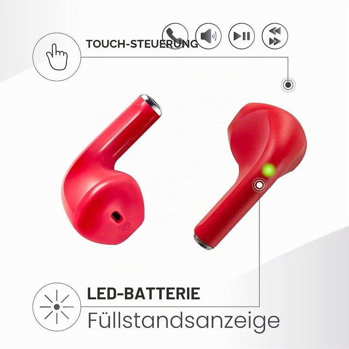 Music Sound | Swag - Kabelloses Kapsel-Headset - Wiedergabezeit bis 20 Stunden - Bluetooth - Rot, Ro