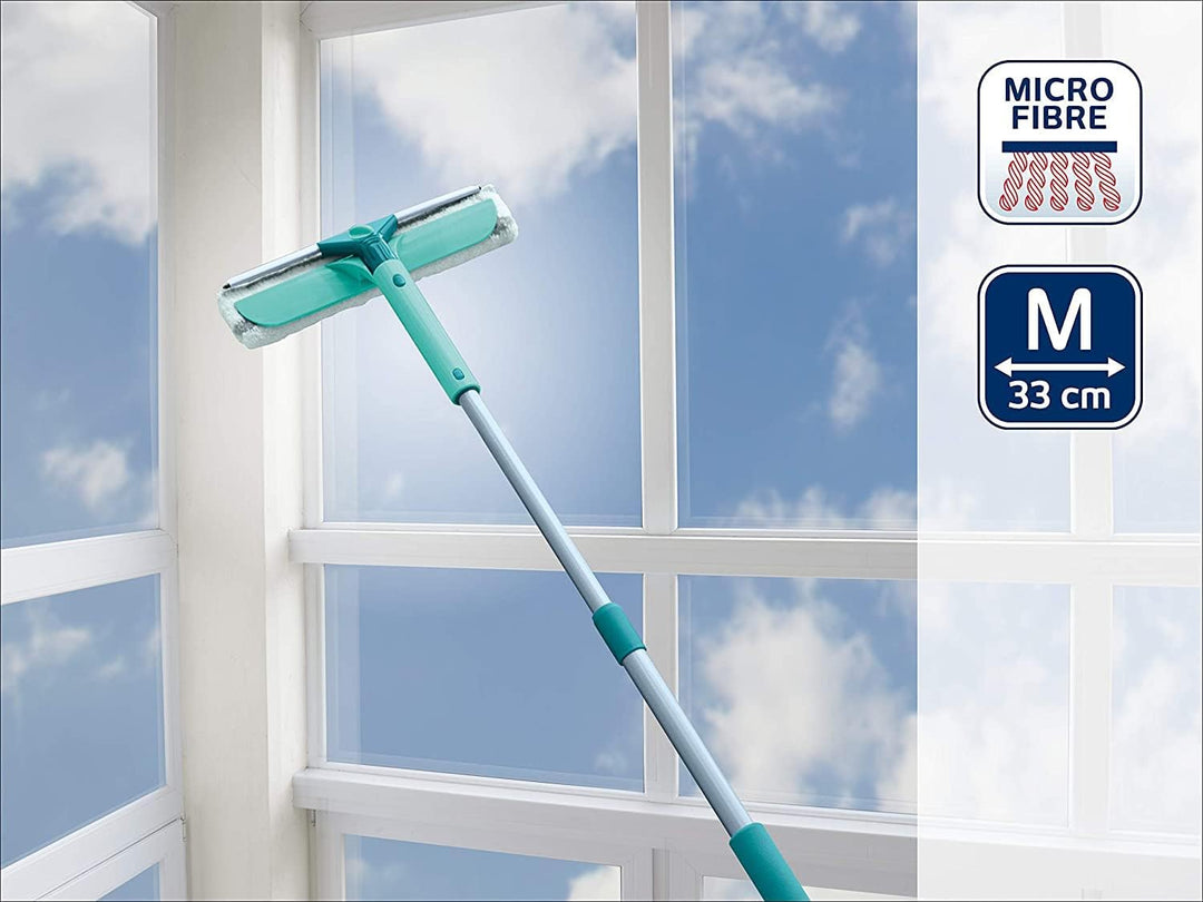 Leifheit Fensterwischer Classic Telescope, 3in1 Fensterreiniger mit Mikrofaserbezug für hartnäckigen