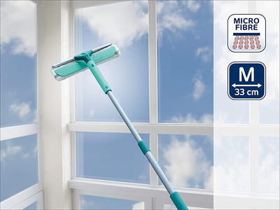 Leifheit Fensterwischer Classic Telescope, 3in1 Fensterreiniger mit Mikrofaserbezug für hartnäckigen