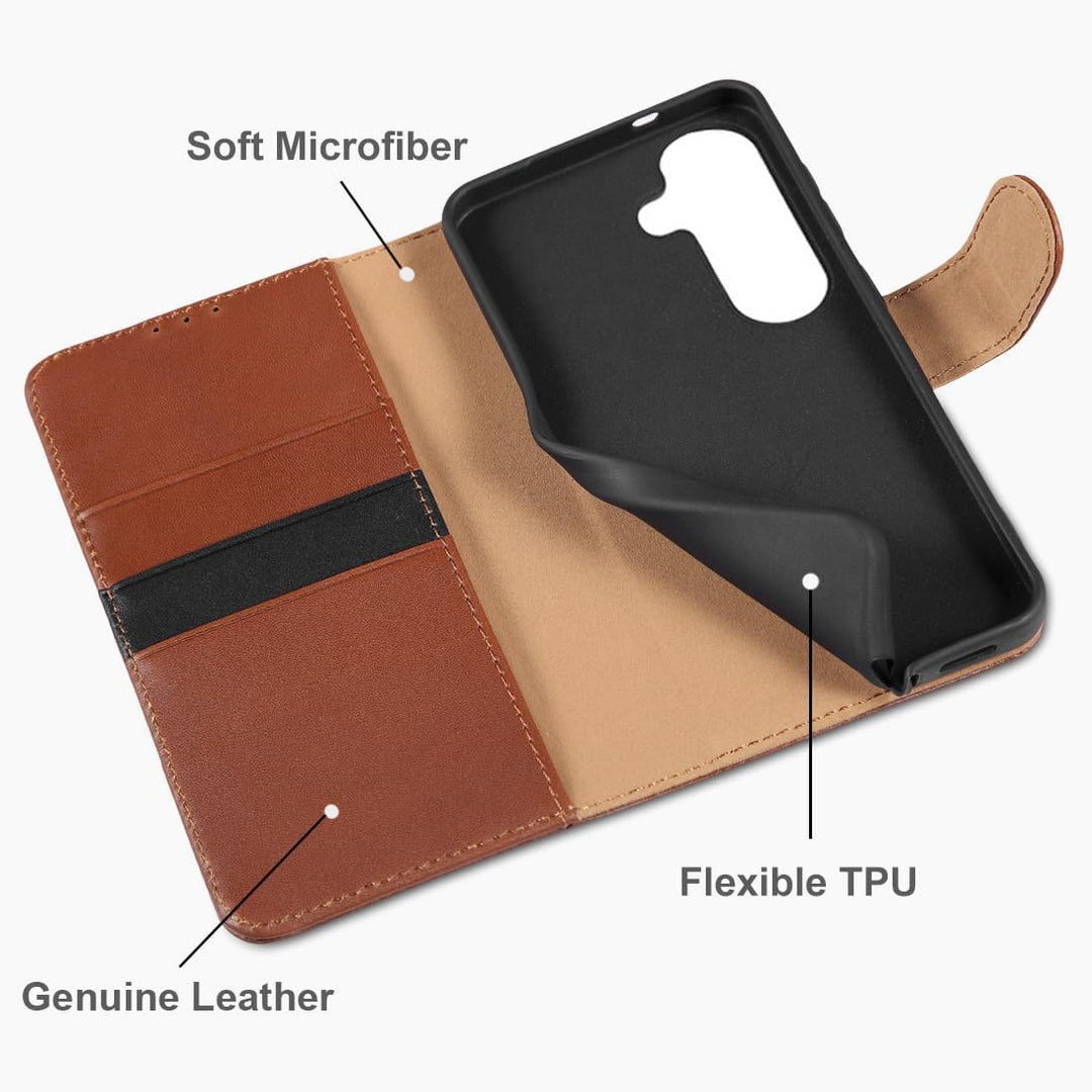 LENSUN Hülle für Samsung Galaxy S26 Echtleder, Handyhülle [Premium Echtes Leder][Standfunktion][RFID