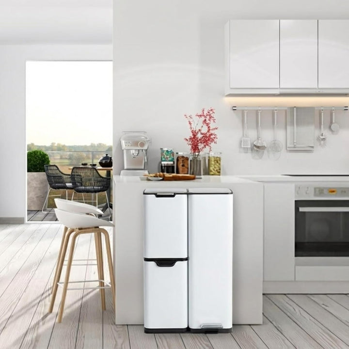 Bayt Mülleimer 3 Fächer - Abfalleimer - Edelstahl-Abfallbehälter - Treteimer für Mülltrennung - Müll