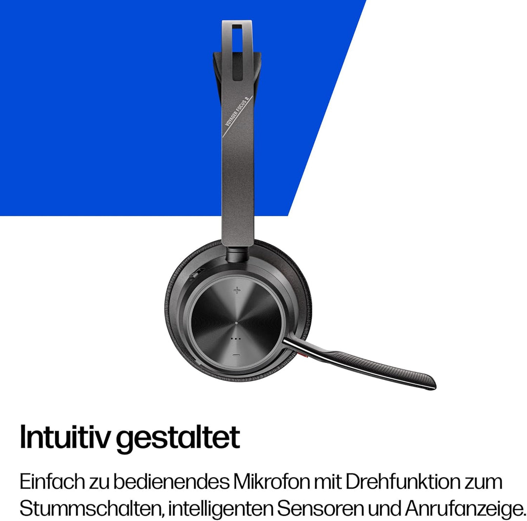 Poly Voyager Focus 2 USB-C Headset mit Ladestation und USB-C/A Adapter – Bluetooth, ANC, Acoustic Fe