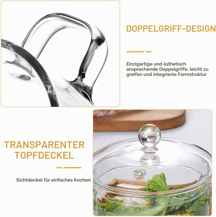 MAGICLULU Hitzebeständiger Suppentopf Aus Borosilikatglas Mit Deckel Und Doppelgriff Transparenter K