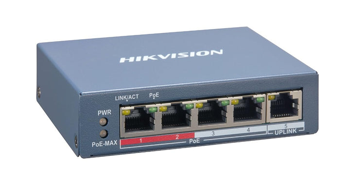 Hikvision - DS-3E1105P-EI Netzwerk-Switch – 4 PoE-Ports – 1 RJ45-Port – Blitzschutz 6 KV – DS-3E1105