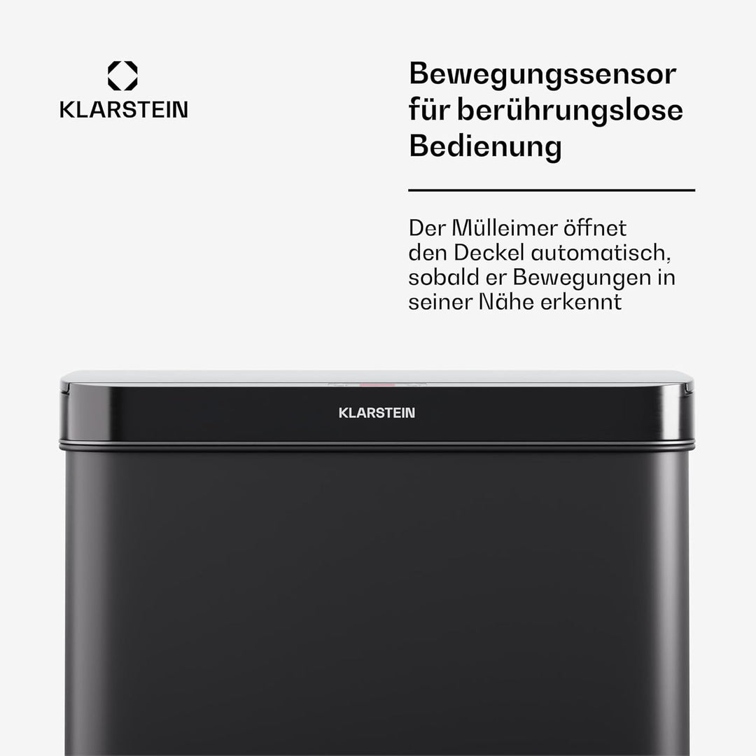 Klarstein Sensor-Mülleimer 60L - berührungslos mit Bewegungssensor & Soft-Close, Edelstahl, Mattschw