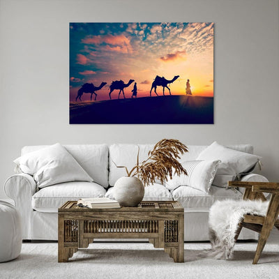 Bilder auf Leinwand 100x70cm Leinwandbild mit Rahmen Kamel Wohnwagen Gross Wanddeko Bild Schlafzimme