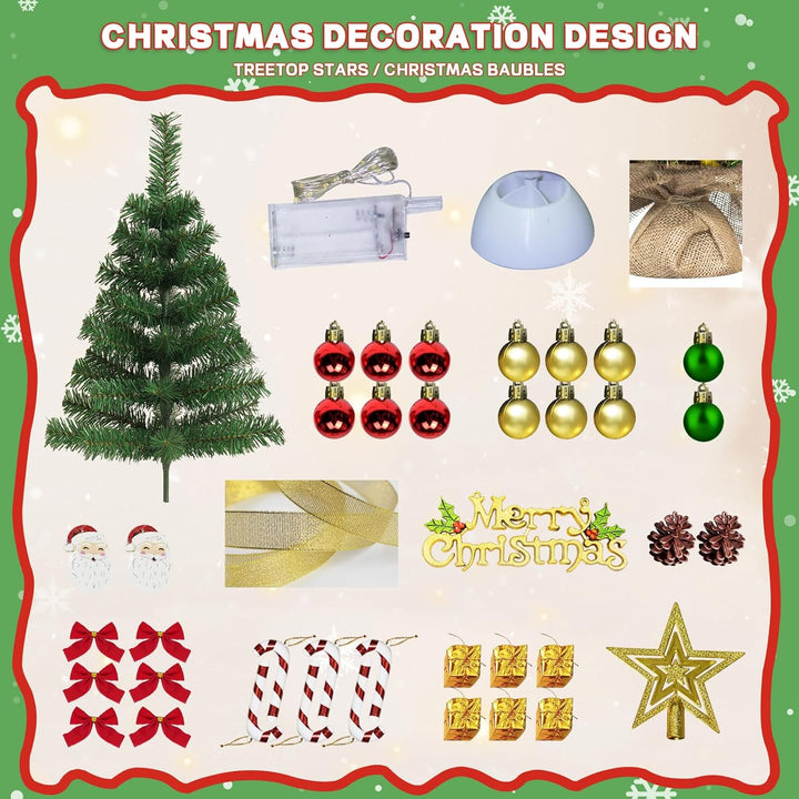 Weihnachtsbaum 60cm Mini Weihnachtsbaum mit Beleuchtung LED Kleiner Weihnachtsbaum Tisch Weihnachtsb