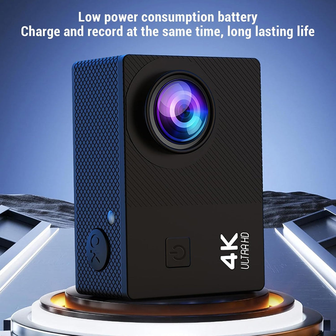Action Kamera 4K HD, Radfahrkamera mit 2" IPS Display, 170° Weitwinkel, Elektronische Stabilisierung