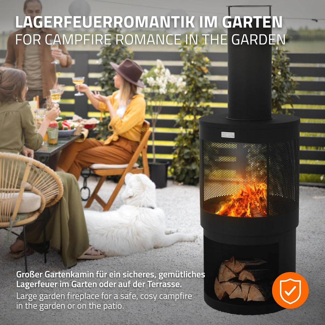 ML-Design Gartenkamin mit Schornstein, 131x45 cm rund, Stahl, Outdoor Gartenofen, Terrassenofen mit