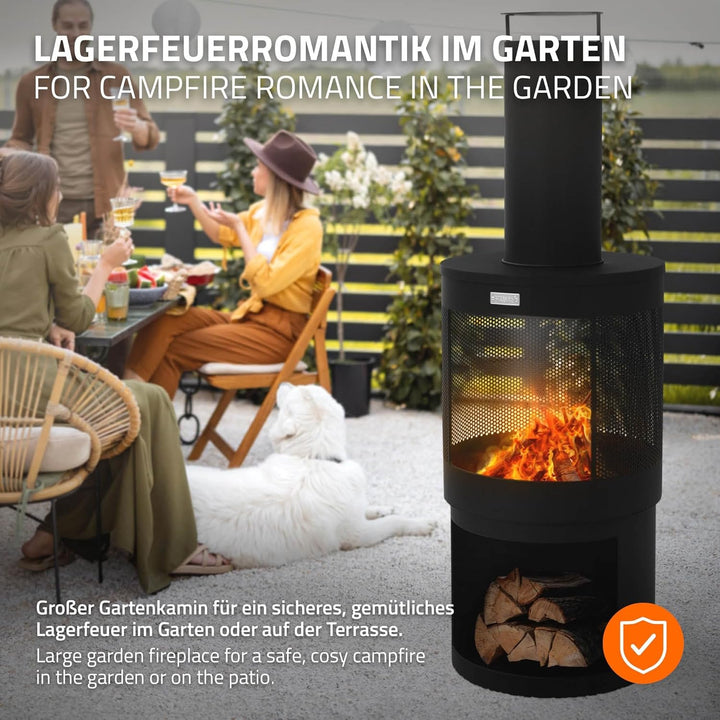 ML-Design Gartenkamin mit Schornstein, 131x45 cm rund, Stahl, Outdoor Gartenofen, Terrassenofen mit