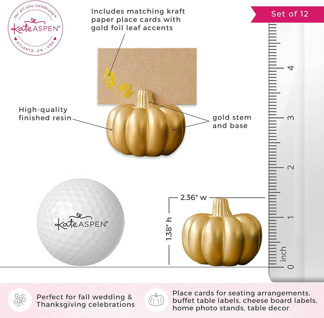 Kate Aspen Fall Decor Mini Gold Kürbis Tischkartenhalter (Set mit 6 Stück), Gedecke, perfekt für Tha