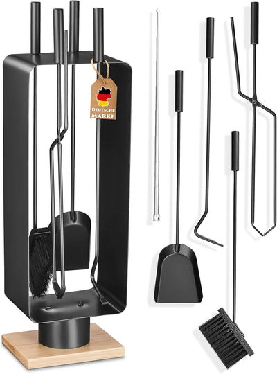 Kaminbesteck modern - Kamingarnitur schwarz mit Besen, Schaufel und Schürhaken - hochwertiger Ofenbe