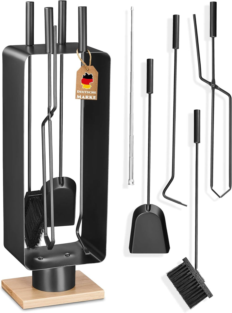 Kaminbesteck modern - Kamingarnitur schwarz mit Besen, Schaufel und Schürhaken - hochwertiger Ofenbe