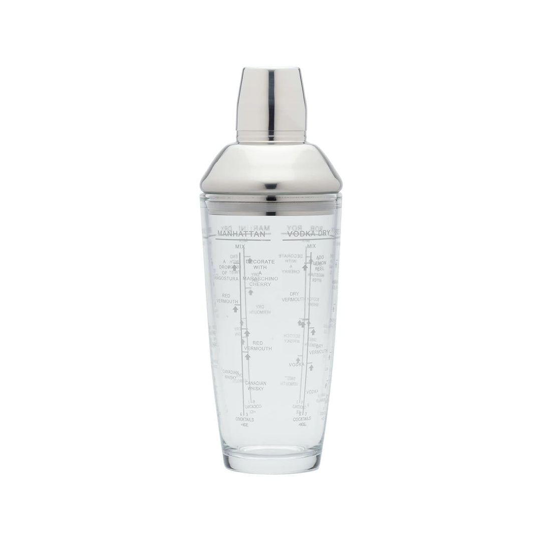 Bar Craft Boston Cocktailshaker, mit aufgedruckten Rezepten und Massangaben, Glas, Transparent, in G