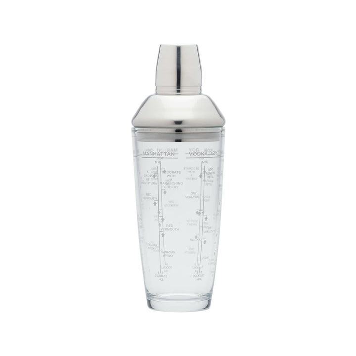 Bar Craft Boston Cocktailshaker, mit aufgedruckten Rezepten und Massangaben, Glas, Transparent, in G
